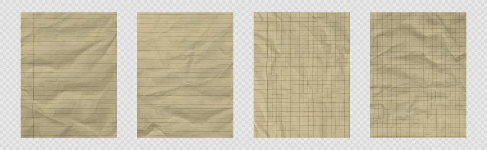 Set of kraft paper backgrounds with grid and line pattern and crumpled texture. Stock Illustration