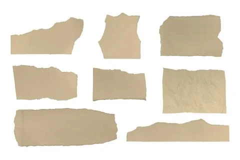 Set of kraft torn paper sheets. Pieces of paper notes parchment design. Vector Stock Illustration