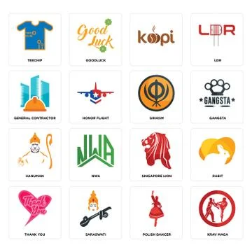 Set of krav maga, polish dancer, thank you, singapore lion, hanuman, sikhism, 無料イラスト素材