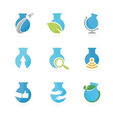 Set of lab bottle logo combination. Bulb and flask symbol or icon. Unique 스톡 일러스트