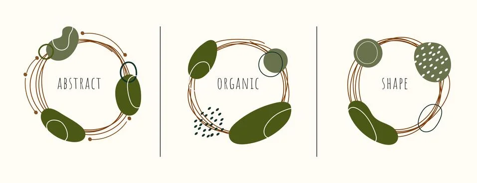 Set of label circles hand drawn frames with organic shape on white background 스톡 일러스트