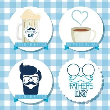 Set label with coffee cup and ribbon to fathers day Stock Illustration