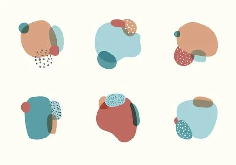 Set of label element abstract organic shapes with dot pattern in minimal tren Stock Illustration