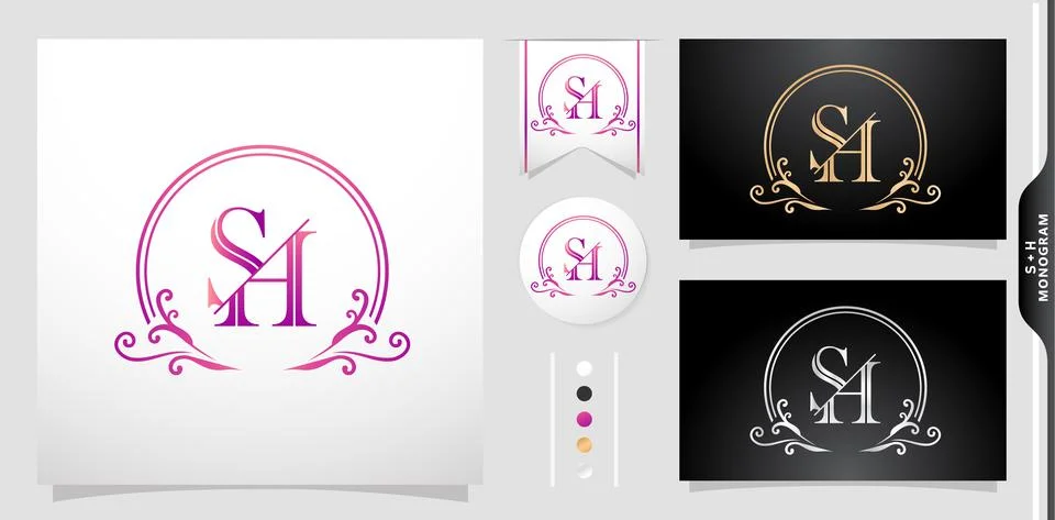 Set of label initial SH or HS letter Stock Illustration