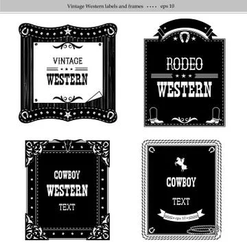 Set of labels and frames in Western style isolated for design Stock Illustration