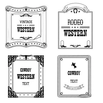 Set of labels and frames in Western style isolated for design Stock Illustration