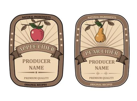 Set labels for Apple and Pear Cider template retro vector isolated Stock Illustration