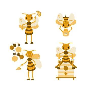 Set of labels with bees associated with the extraction of honey.Illustration. Stock Illustration