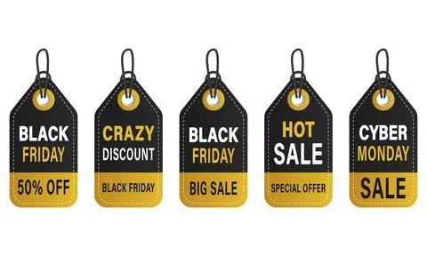 Set of labels for black friday with yellow accent Stock Illustration