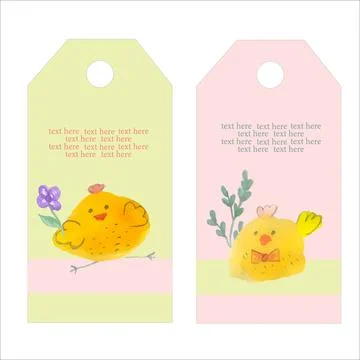 Set of labels from cute Easter chickens. Easter holiday. Label or banner Stock Illustration