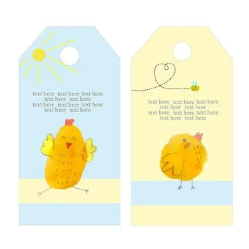Set of labels from cute Easter chickens. Easter holiday. Label or banner Stock Illustration
