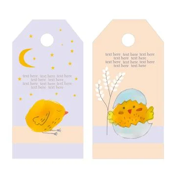 Set of labels from cute Easter chickens. Easter holiday. Label or banner Stock Illustration