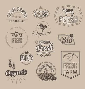 Set of labels elements for organic and farm fresh food, Illustrazione stock