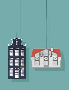 Set of labels with the image of the house. Stock Illustration