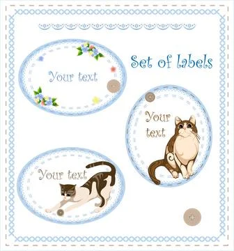 Set of labels retro set of labels with cat and flowers Copyright: xZoonar.... Stock-Fotos