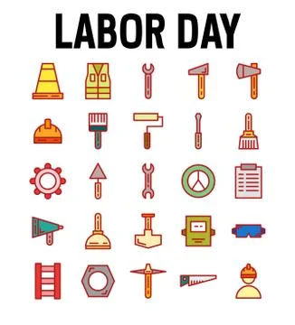 Set of Labor Day Worker Miner Vector Flat Color Icons. Contains such as Worke Stock Illustration