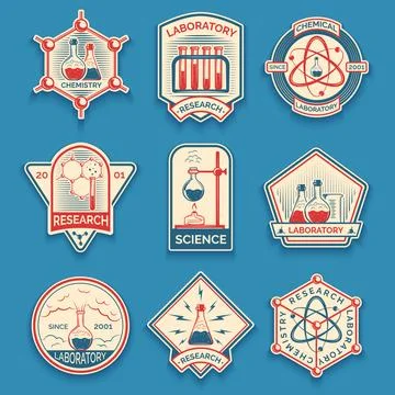 Set of laboratory research elements with flasks, tubes and molecular struct.. Illustrazione stock