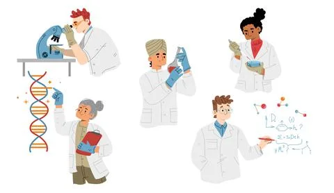 Set of laboratory scientists, flat characters Stock Illustration