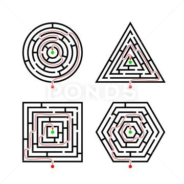 Set of Labyrinth Different Shapes for Game with with the marker correct ...