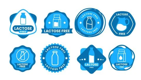 Set of lactose free label set collection, lactose free icons sticker, emble.. Stock Illustration