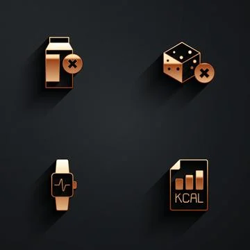 Set Lactose intolerance, No sugar free, Smart watch with heart and Diet pla.. Stock Illustration