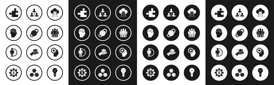 Set Ladder leading to cloud, Human with gear inside, head puzzles strategy イラスト素材