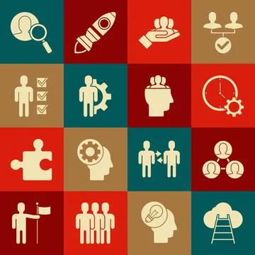 Set Ladder leading to cloud, Project team base, Time Management, Human with gear イラスト素材