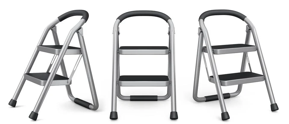 Set of ladders with steps for garden and repair work on white background. Stock Illustration