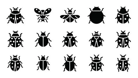 Set of ladybug icons, collection of bug vector signs and symbols, in flat s.. Stock Illustration