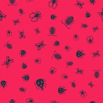 Set Ladybug, Insect fly, Beetle deer and Larva insect on seamless pattern. Ve Stock Illustration