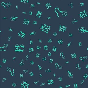 Set Ladybug, Kite, Easter egg and Forest on seamless pattern. Vector 스톡 일러스트