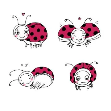 Set of ladybugs. Hand drawing isolated objects Illustrazione stock