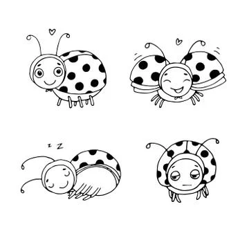 Set of ladybugs. Hand drawing isolated objects Stock Illustration