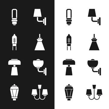 Set Lamp hanging, Light emitting diode, LED light bulb, Wall lamp or sconce.. Stock Illustration