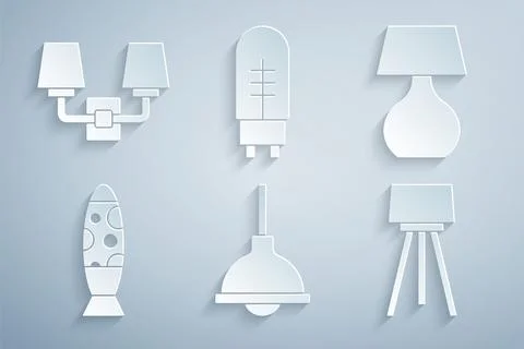 Set Lamp hanging, Table lamp, Floor, Light emitting diode and Wall sconce icon Stock Illustration