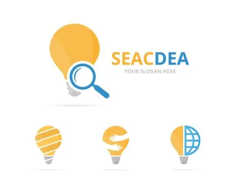 Set of lamp logo combination. Lightbulb and magnifying symbol or icon. Unique Stock Illustration