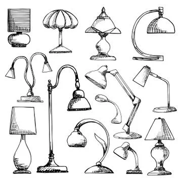 Set lamps isolated on white background. Stock Illustration