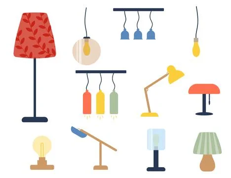 Set of lamps on a white background. Vector illustration. 스톡 일러스트