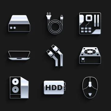 Set LAN cable network internet, Hard disk drive HDD, Computer mouse, cooler 스톡 일러스트