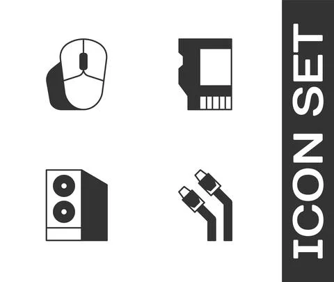 Set LAN cable network internet, Computer mouse, Case of computer and SD card 库存插图