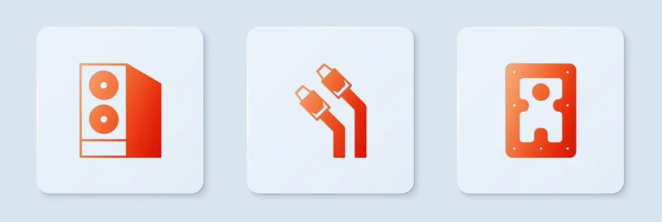 Set LAN cable network internet, Case of computer and Hard disk drive HDD. White Stock Illustration