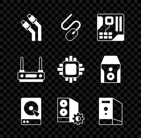 Set LAN cable network internet, Computer mouse, Motherboard digital chip, Hard 스톡 일러스트