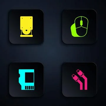 Set LAN cable network internet, Optical disc drive, SD card and Computer mouse Stock Illustration