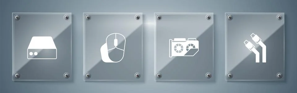 Set LAN cable network internet, Video graphic card, Computer mouse and Server Illustrazione stock