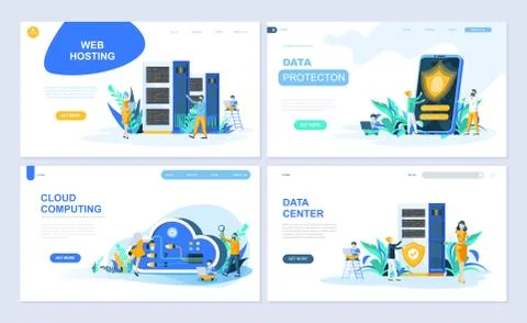 Set of landing page template flat concept Stock Illustration