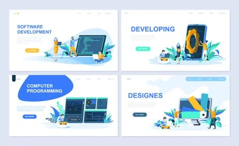 Set of landing page template flat concept Stock Illustration
