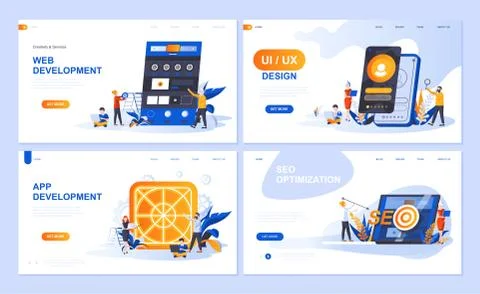 Set of landing page template flat header Illustration