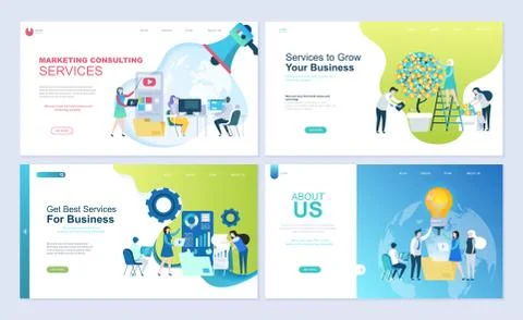 Set of landing page template header Stock Illustration