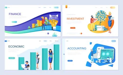 Set of landing page template header template Stock Illustration