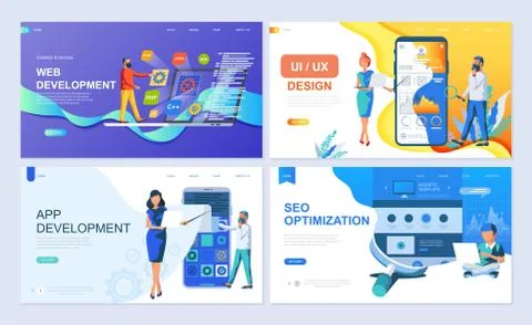 Set of landing page template header template Stock Illustration
